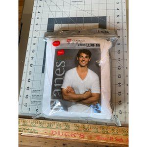 Hanes Comfort New Soft Tagless V Neck T-Shirts 100% Cott White 3 Pk Sz XL 46-48